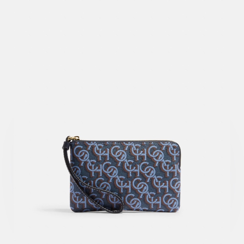 NWT Coach Corner Zip Wristlet With Coach Monogram Print